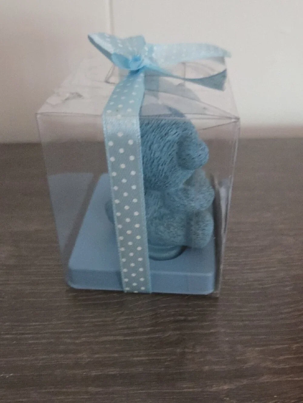 Blue Teddy Bear with Sleeping Baby Figurine in Gift Box